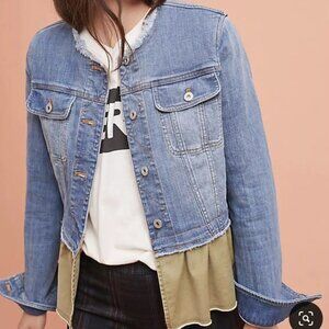 Anthropologie Pilcro & The Letterpress Raw Hem Denim Jean Jacket Olive Peplum S